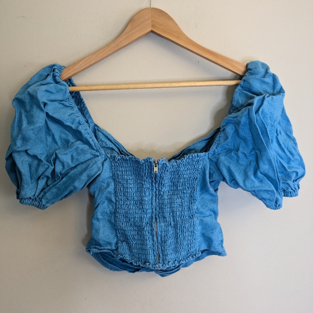 Reformation Karina Blue Linen Crop Top Size 4 - Picture 5 of 5